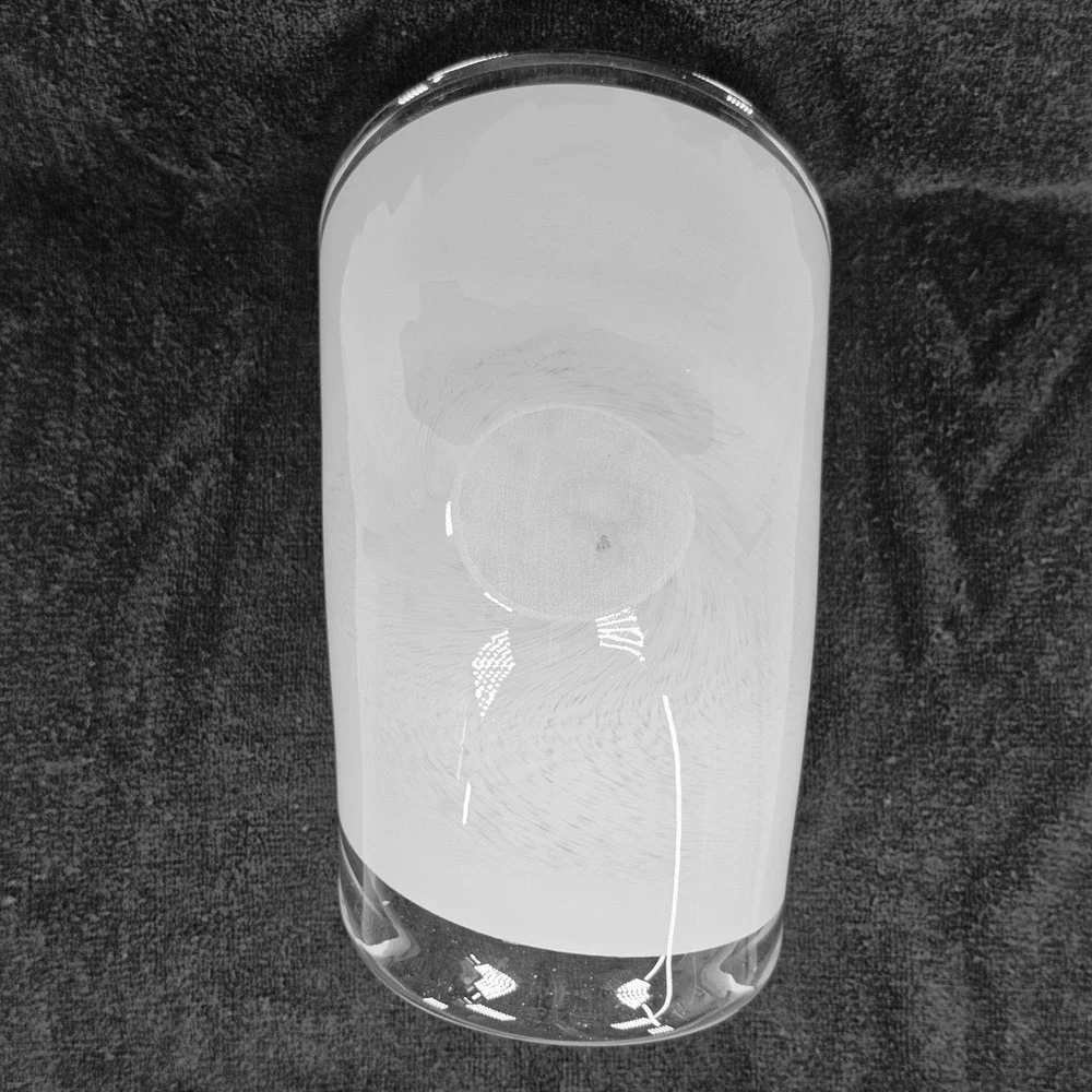 Modern Murano Style Hand Blown Art Glass Vase White Cased Glass Folded Rim Decor